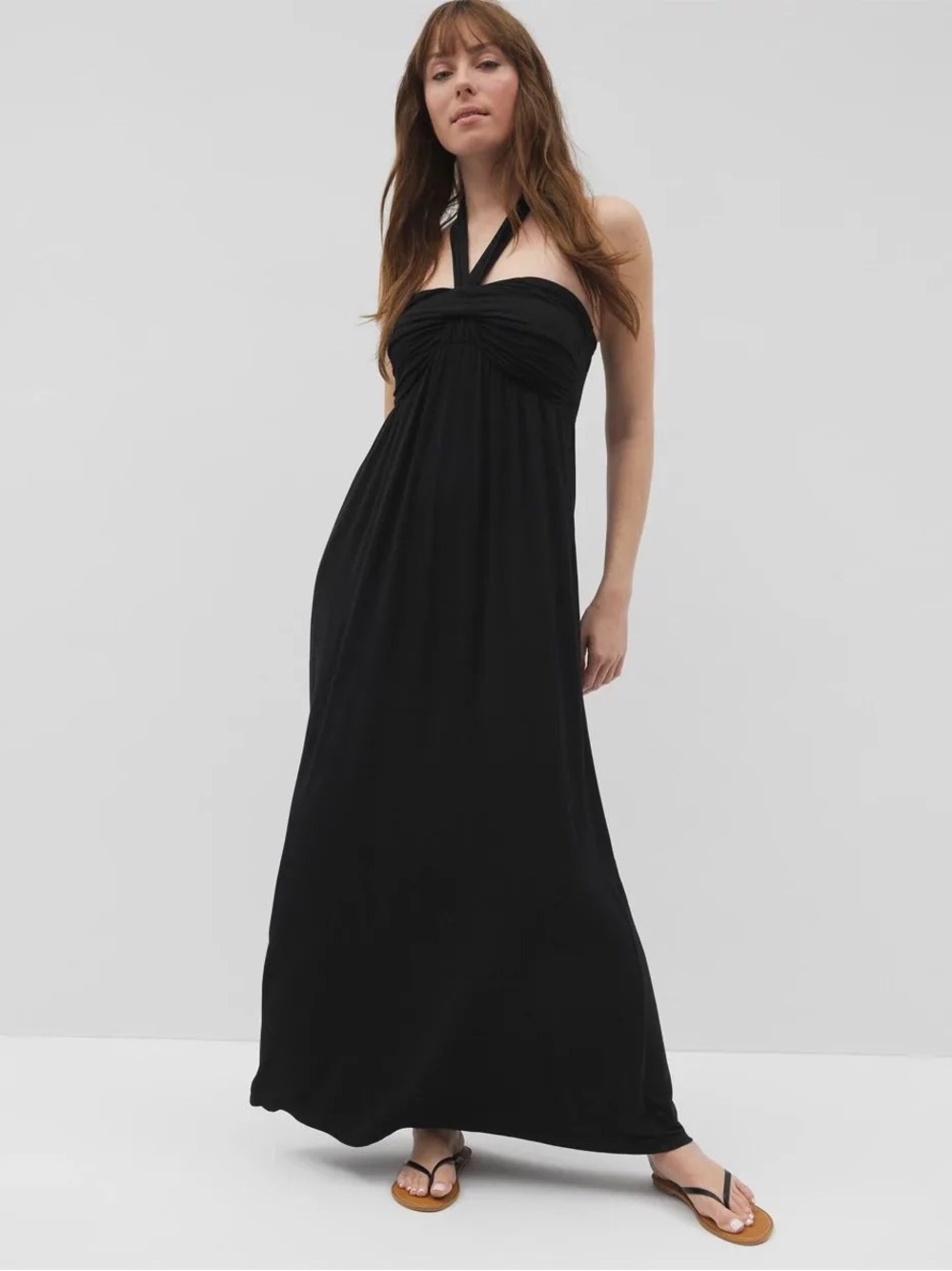 Vintage Y2K Wet Seal Dress Black Halter Empire Maxi Ruched Top Summer Women S